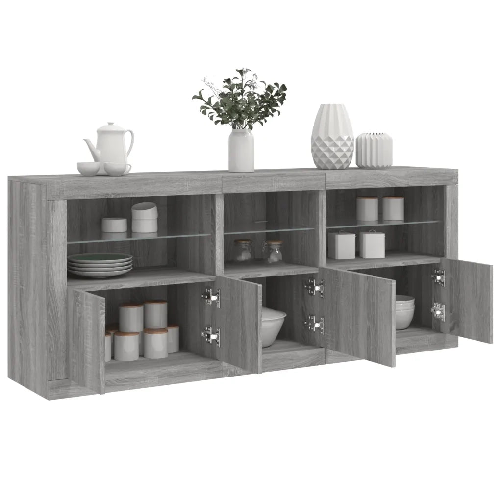 Credenza | Madia | Buffet da pranzo | Armadio da pranzo con Luci LED Grigio Sonoma 162x37x67 cm