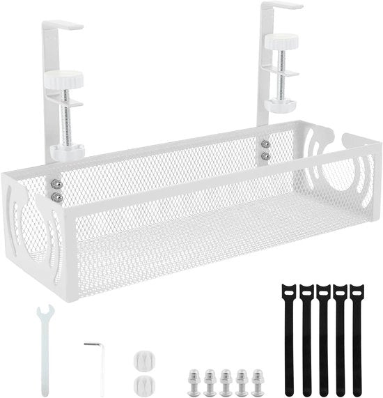 Caricabatterie per cavi sotto scrivania - Organizzatore cavi - Bianco - Reticolo metallico