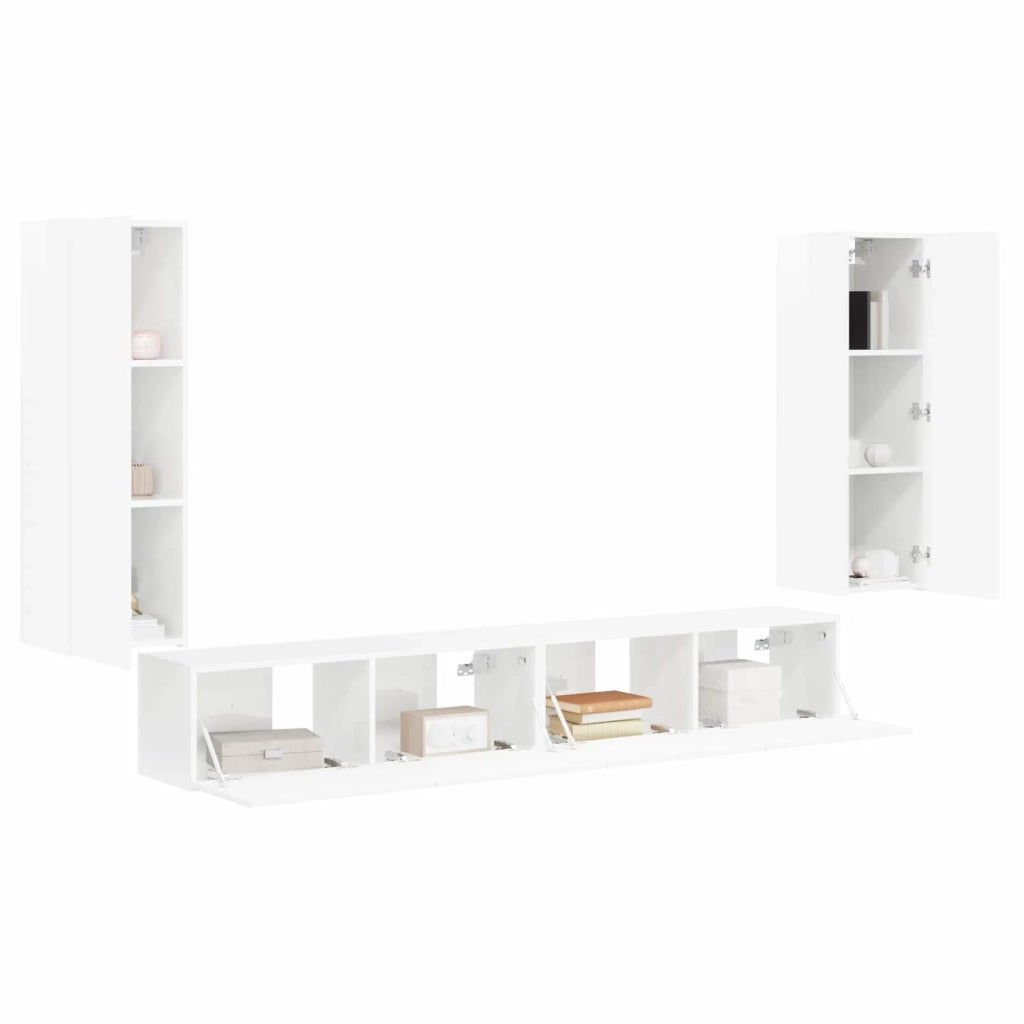 Set di Mobiletto da TV a Parete 4 pcs Bianco Lucido