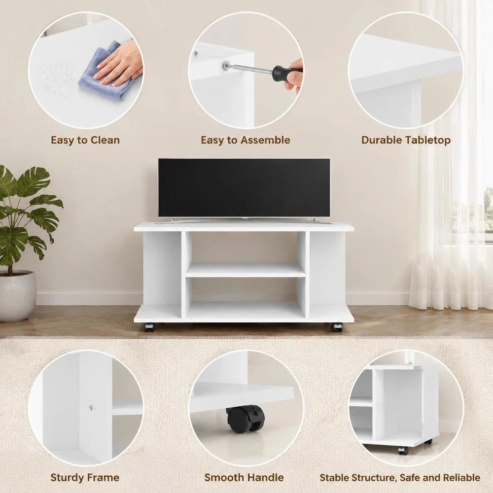 TV Cabinet With Wheels White 80x40x45 Cm Wood-based Material