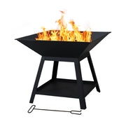 Braciere da Esterno a Legna in Ferro Verniciato a Polvere con Struttura Rialzata e Ripiano Inferiore, Fire Pit Quadrato da Giardino, Resistente alla Ruggine 56x56 cm