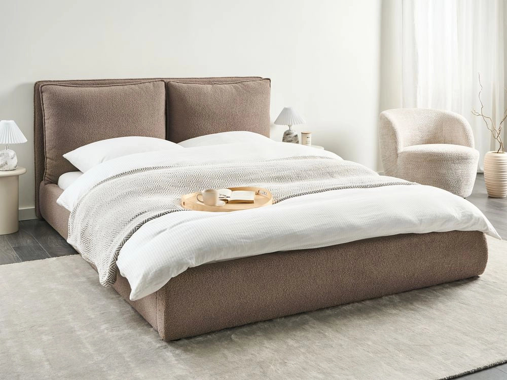 Letto matrimoniale ad acqua tessuto bouclè marrone 160 x 200 cm camera da letto moderna