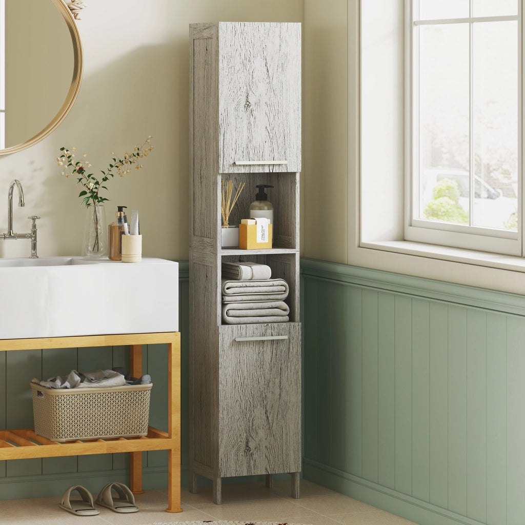 Colonna Bagno con 2 Armadietti e 2 Ripiani Aperti ¨C Minimal ¨C 30x32x172.5 cm Legno