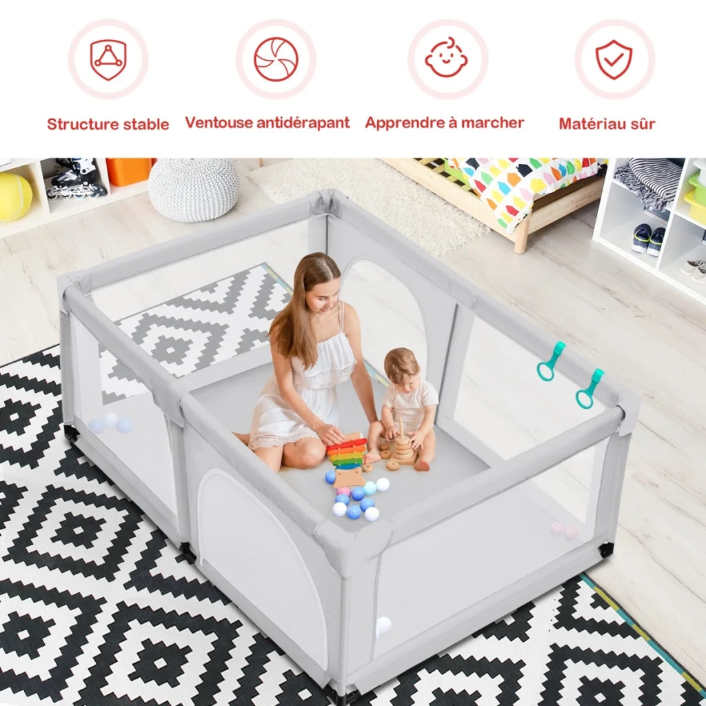 Baby Playpen Activity Centre with 50 Balls & Breathable Mesh Zipper Door-Grey