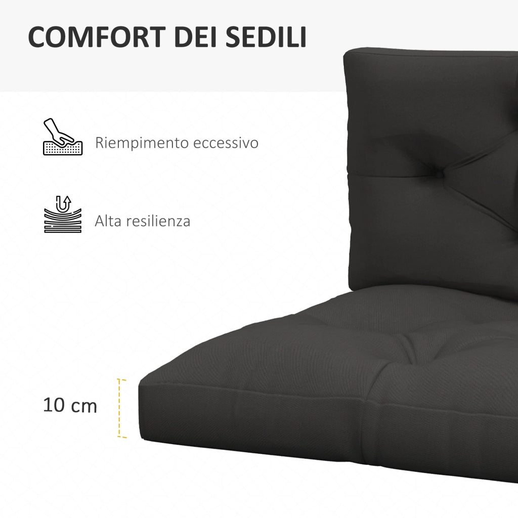 Set 2 Cuscini da Giardino per Divani e Pallet in Poliestere con Imbottitura Spessa Grigio