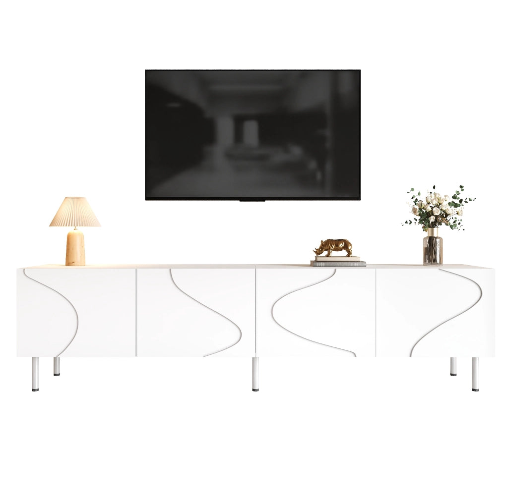 Mobile TV 170x35x50 cm con 4 ante e push-to-open in PB e MDF bianco