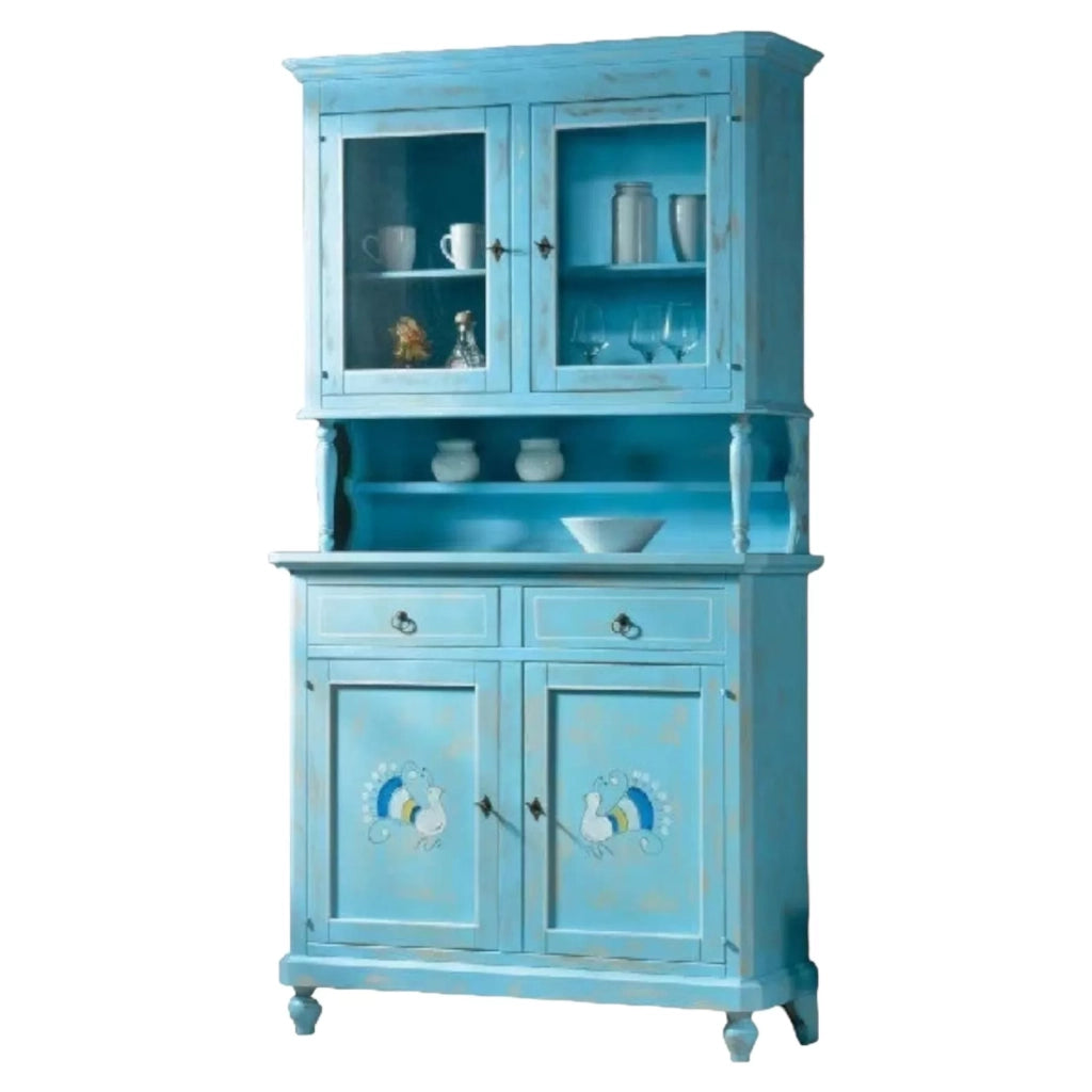 Cristalliera 2 porte shabby vintage azzurro consumato 112x49x206 - Mobili 2G