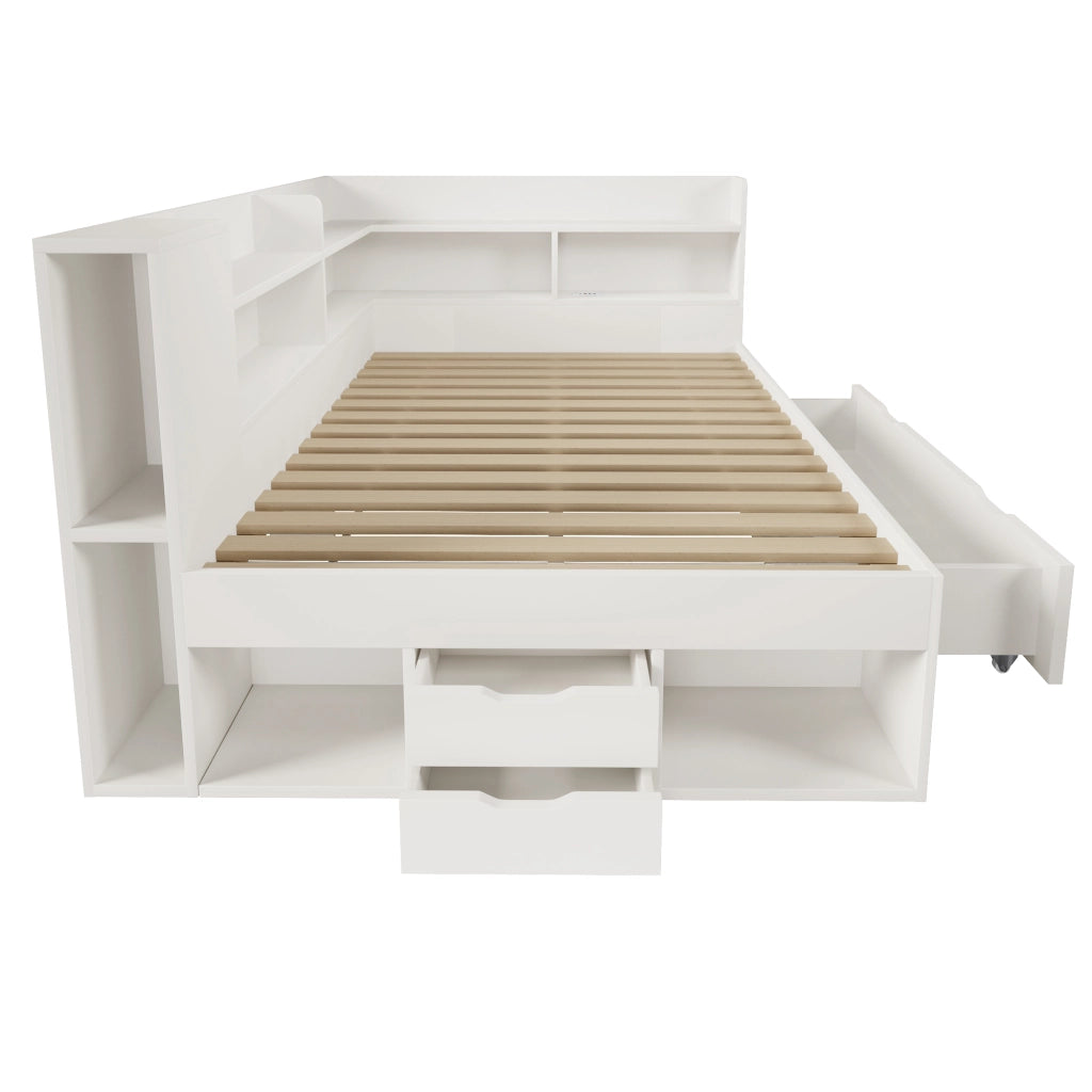 Letto a scomparsa 140x200 cm con LED; USB e Type-C; in legno; bianco