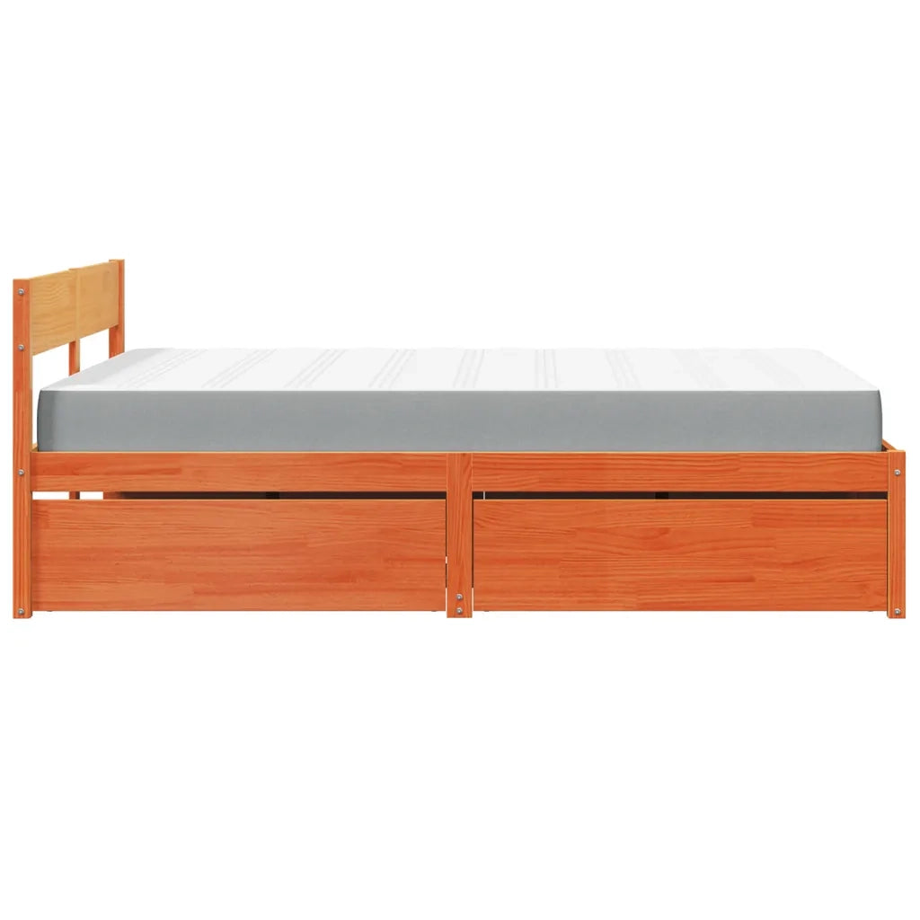 Letto Cassetti e Materasso Marrone Cera 120x200cm Massello Pino