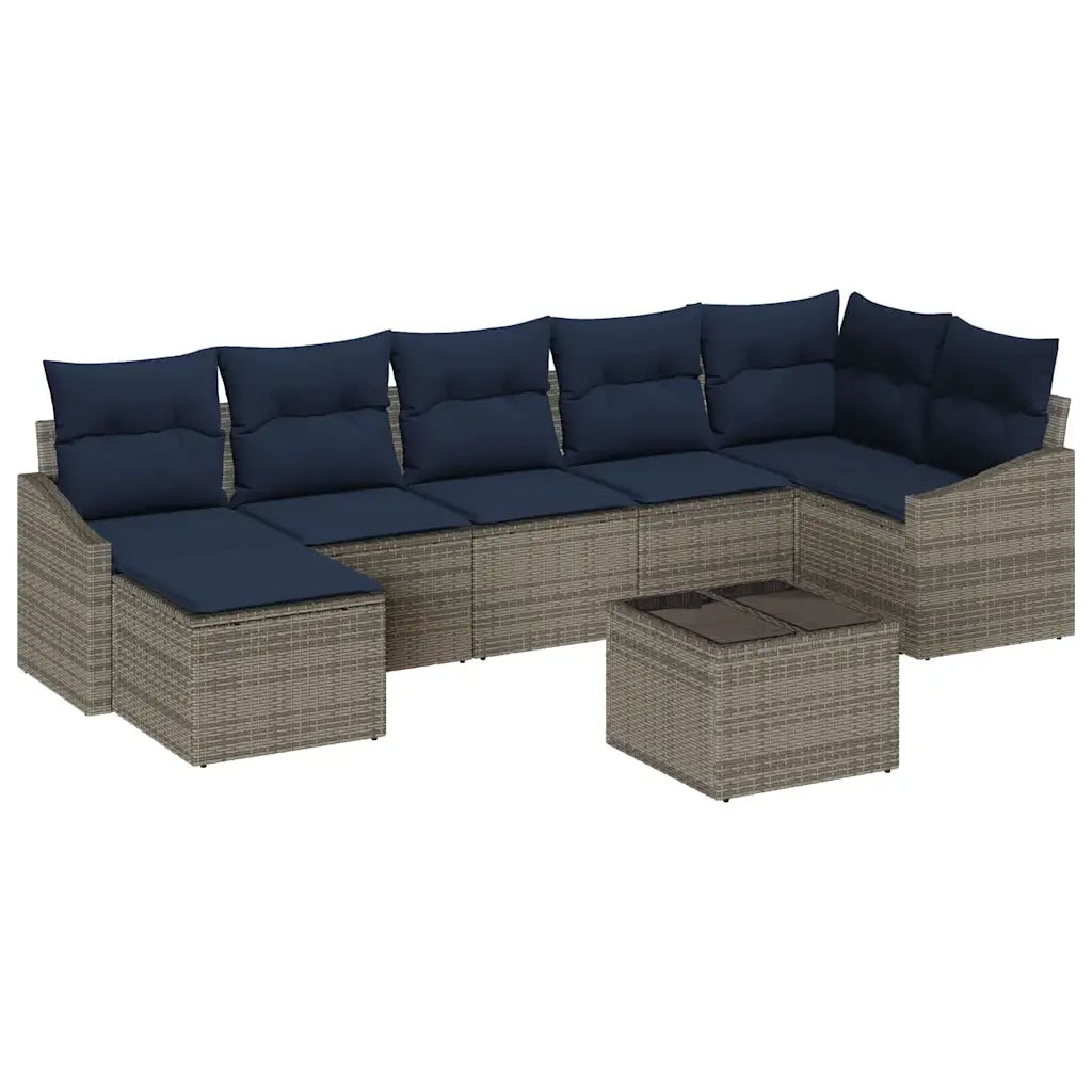Set Divano da Giardino con cuscino Grigio e Blu Navy polyrattan