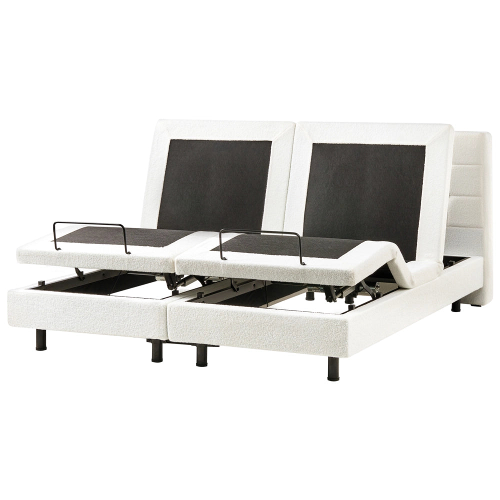 Letto matrimoniale Tessuto bouclè bianco sporco Elettrico Regolabile 180 x 200 cm stile moderno