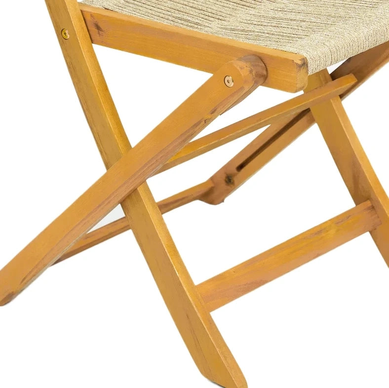 Set 2 sedie da giardino pieghevoli in legno di acacia e corda PP; beige e naturale