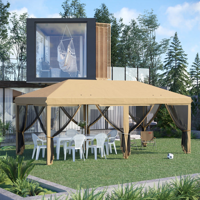 Gazebo da Giardino 6x3m Pieghevole con Zanzariera Altezza Regolabile e Borsa di Trasporto Beige