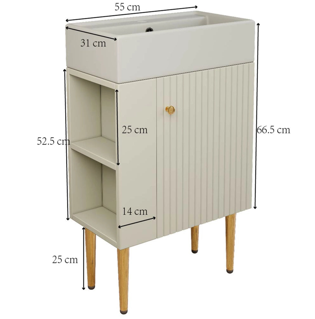 Mobile bagno compatto con lavabo in ceramica lucida e struttura in plastica 55 cm, bianco