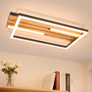 ZMH Lampada da Soffitto LED Legno 24W 38cm Luce Calda Nero Rettangolare Moderna per Camera da Letto Soggiorno