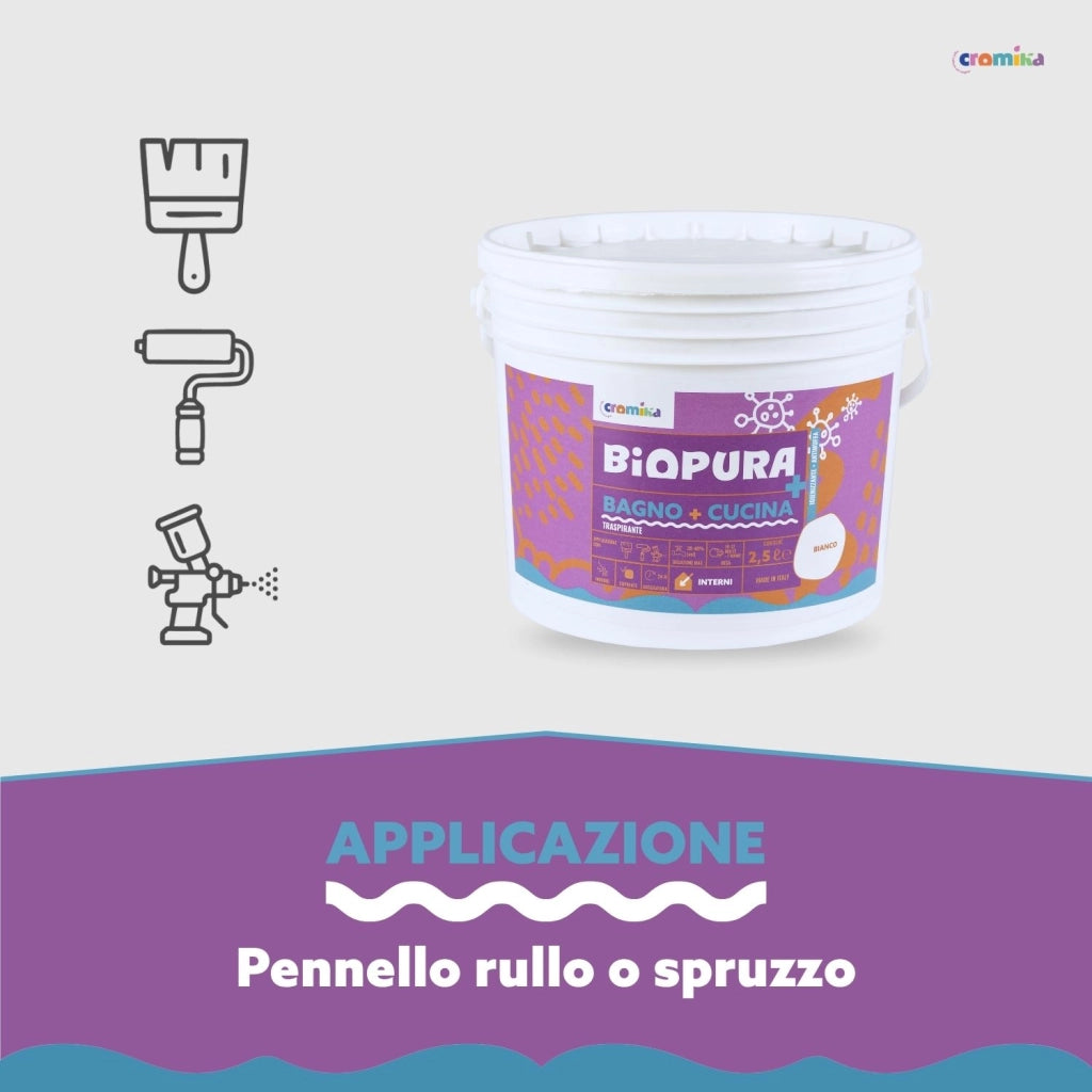 Idropittura traspirante antimuffa interni bagno cucina linea biopura cromika *** formato 2.5 lt, confezione 1