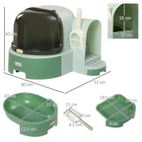 Lettiera per Gatti Chiusa con Coperchio Apribile e Vassoio Estraibile, 52x60x42 cm, Verde