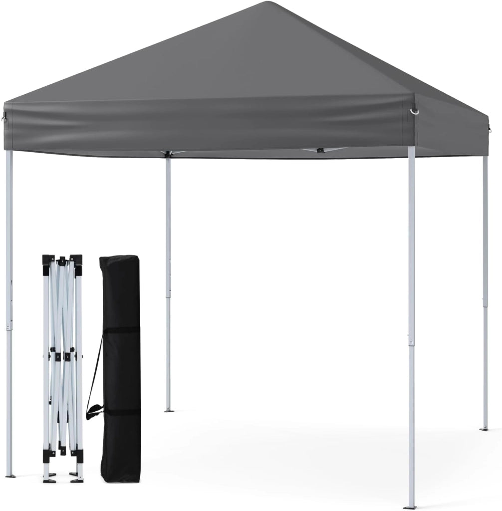Gazebo Pop-up da Esterno 2 x 2 m, Gazebo Regolabile in Altezza con Borsa da Trasporto, 8 Picchetti e 4 Corde Antivento, Tenda Pieghevole Portatile per Giardino (Grigio)
