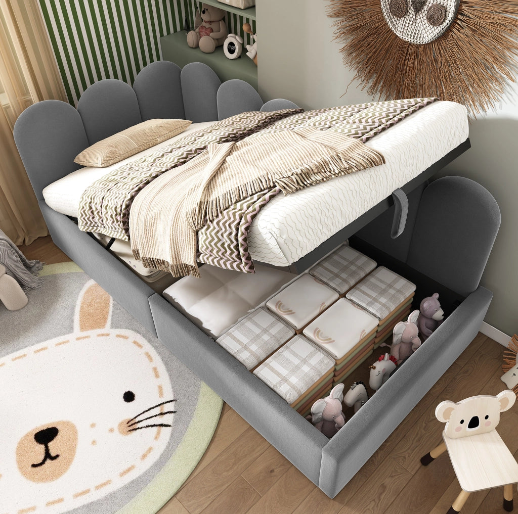 Daybed imbottito 90x200 cm con contenitore idraulico grigio