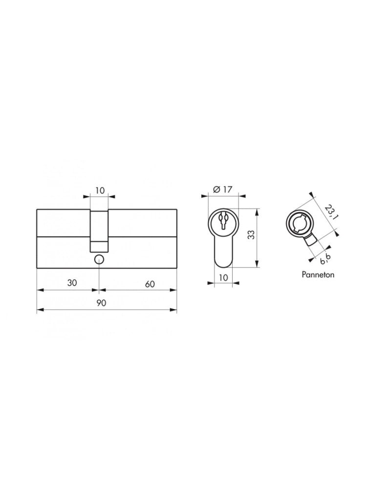 Cilindro europeo a doppia entrata, 30 x 60 mm, nichel, 3 chiavi – Serrurerie de Picardie