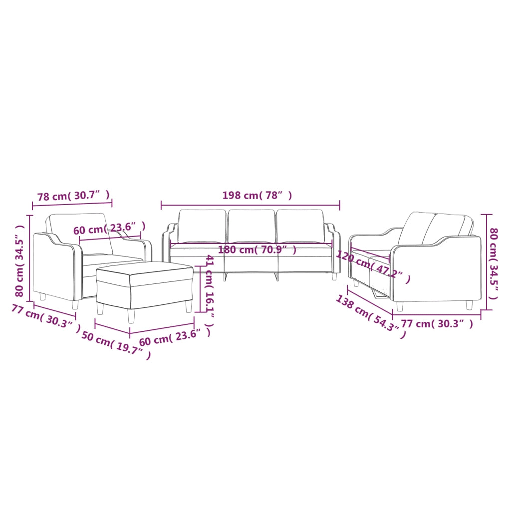 Set di Divani 4 pz con Cuscini Tortora in Tessuto