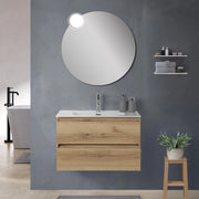 Mobile bagno sospeso 80 cm in legno quercia naturale 2 cassettoni con lavabo e specchio Leda