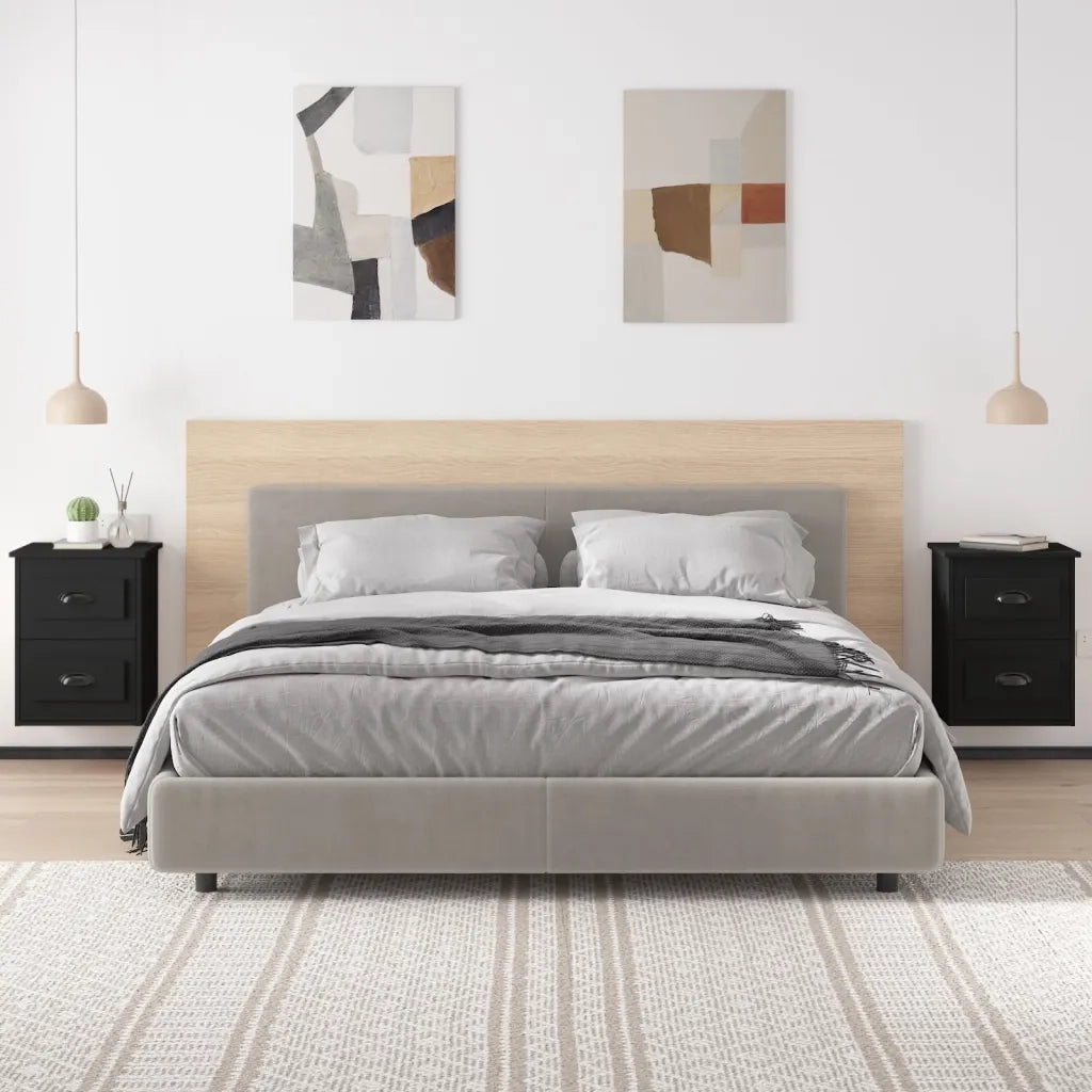 Set di 2 Comodini | Armadio da Notte | Mobiletto da notte a Parete Neri 41,5x36x53 cm