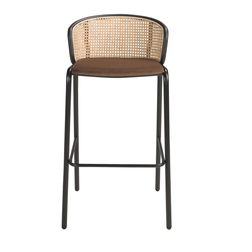 Sgabello in rattan e velluto marrone