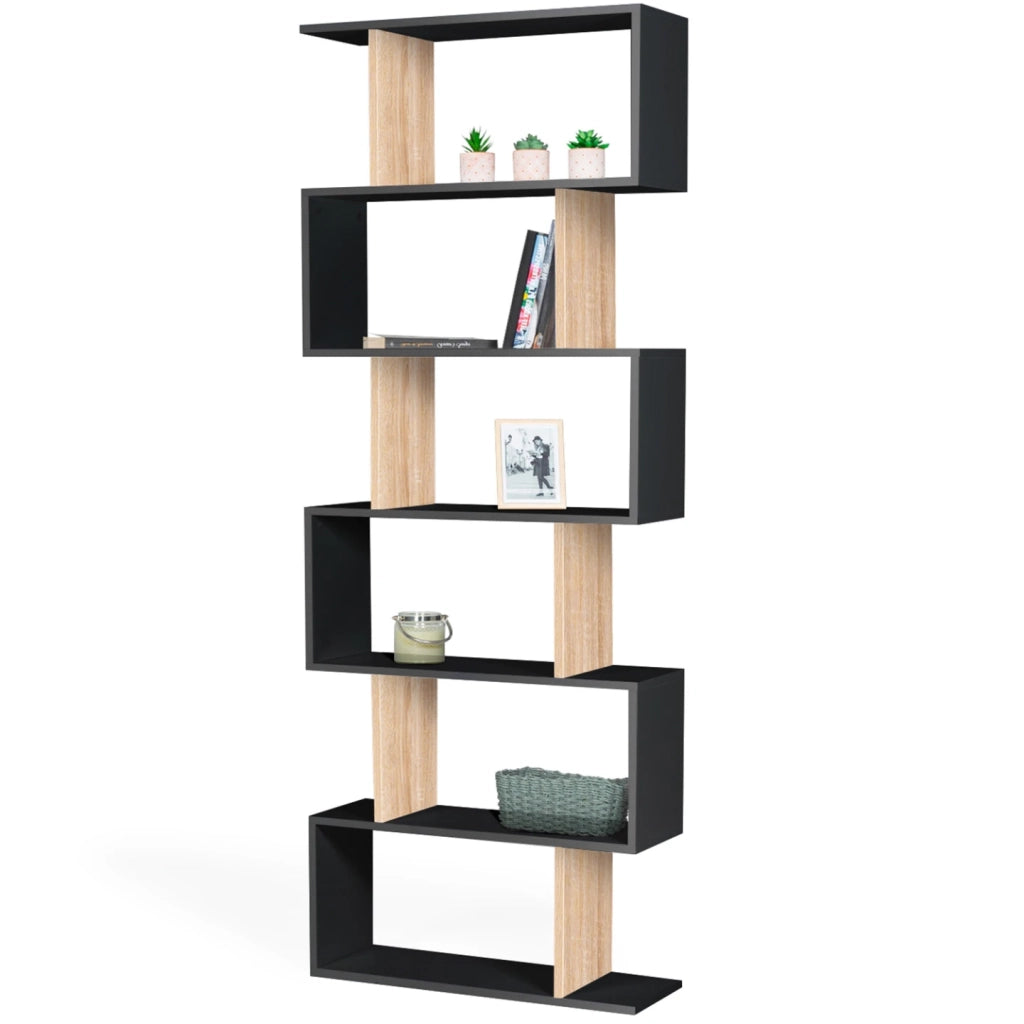 IDMarket - Estantería en forma de S SOFIA en madera efecto haya y negro 189 cm