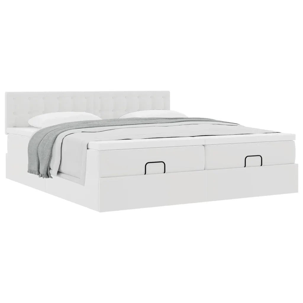 Struttura Letto Pouf con Materassi Bianco 160x200 cm Similpelle