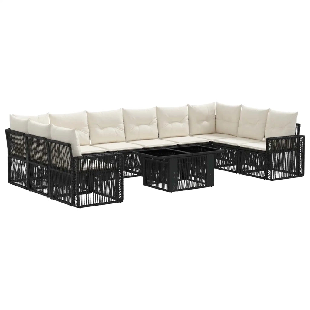 Set Divano da Giardino 11 pz Nero e Bianco Crema polyrattan 3436840