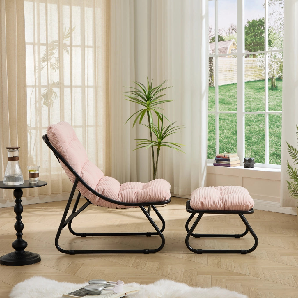 Poltrona Relax da Esterno con Poggiapiedi ¨C MINIMAL ¨C Reclinabile, Cuscini, Nero/Rosa