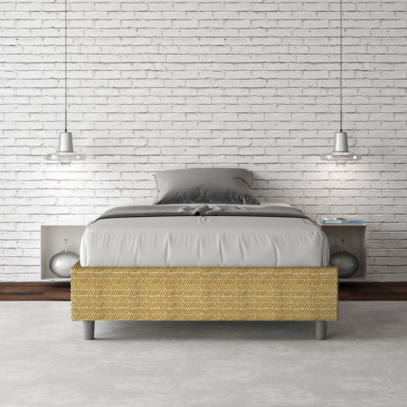 Letto Sommier imbottito 1 piazza e mezza 120x210 cm tessuto Aragona Azelia - Senza rete,Giallo