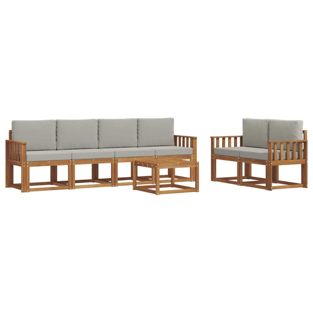 Set di divani da esterno 7 pcs Grigio Naturale e Chiaro
