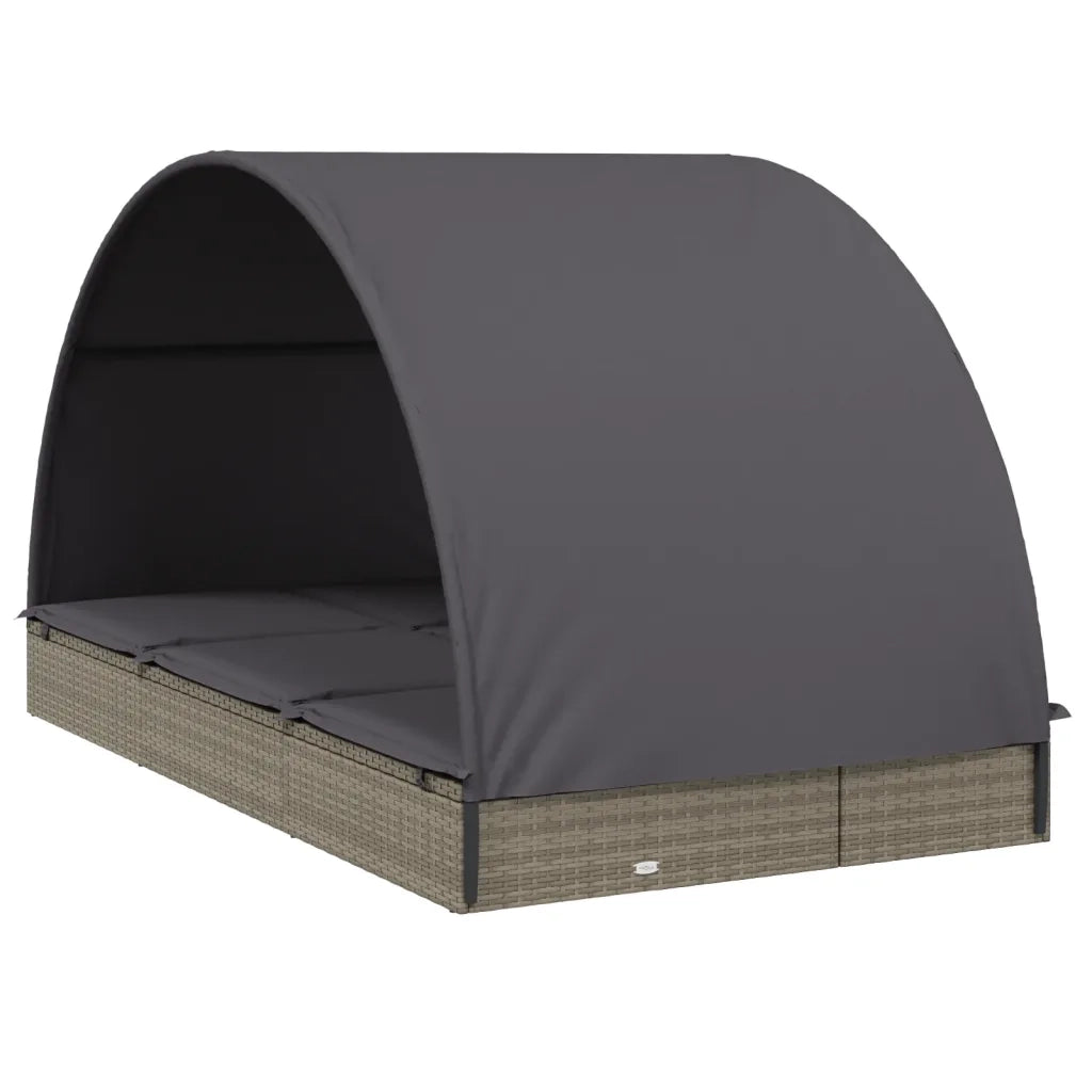 Lettino Doppio Tetto Rotondo Grigio 211x112x140 cm Polyrattan 319655