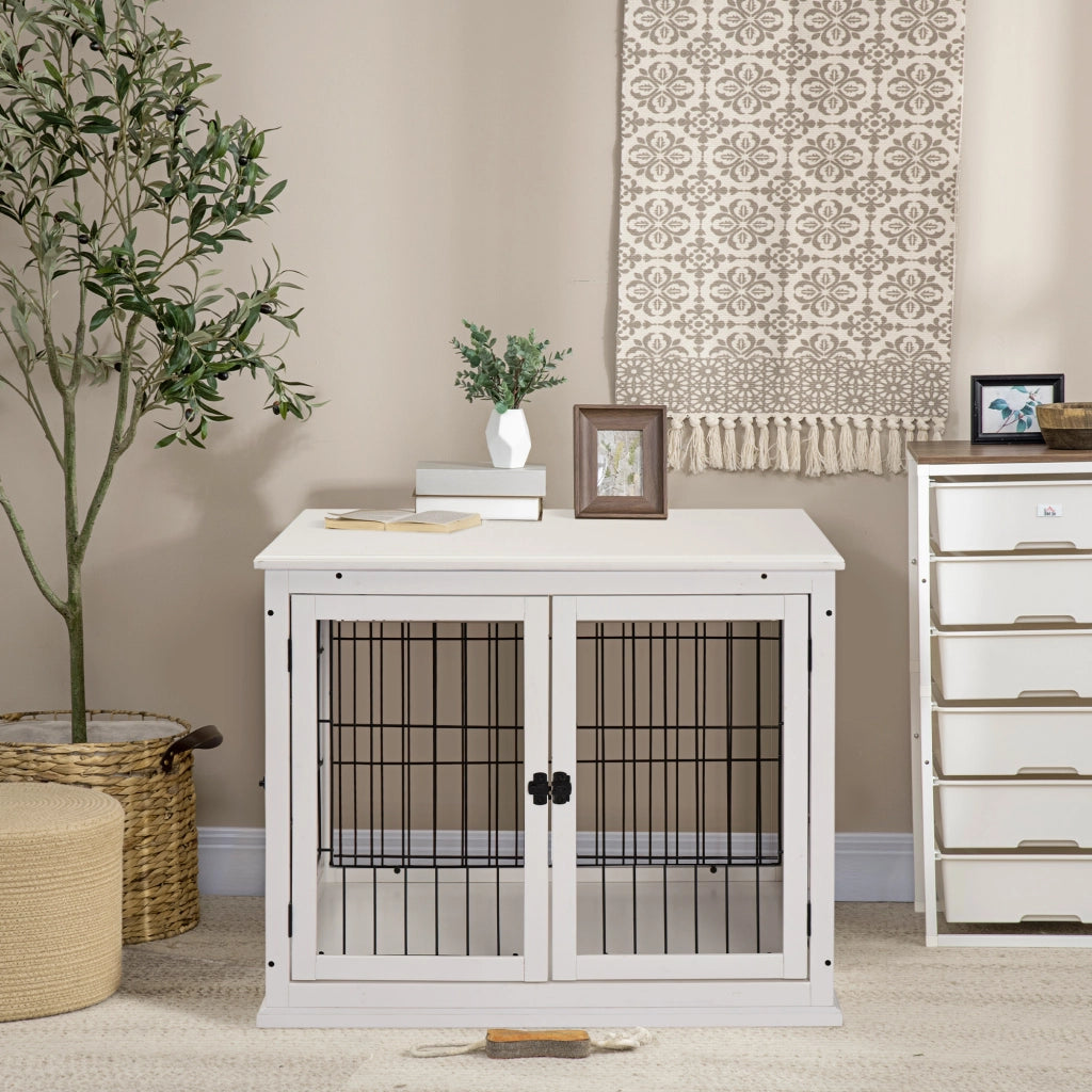 Casetta per cani con ante ¨C zephmum ¨C 58.5x81x66 cm, bianco, MDF
