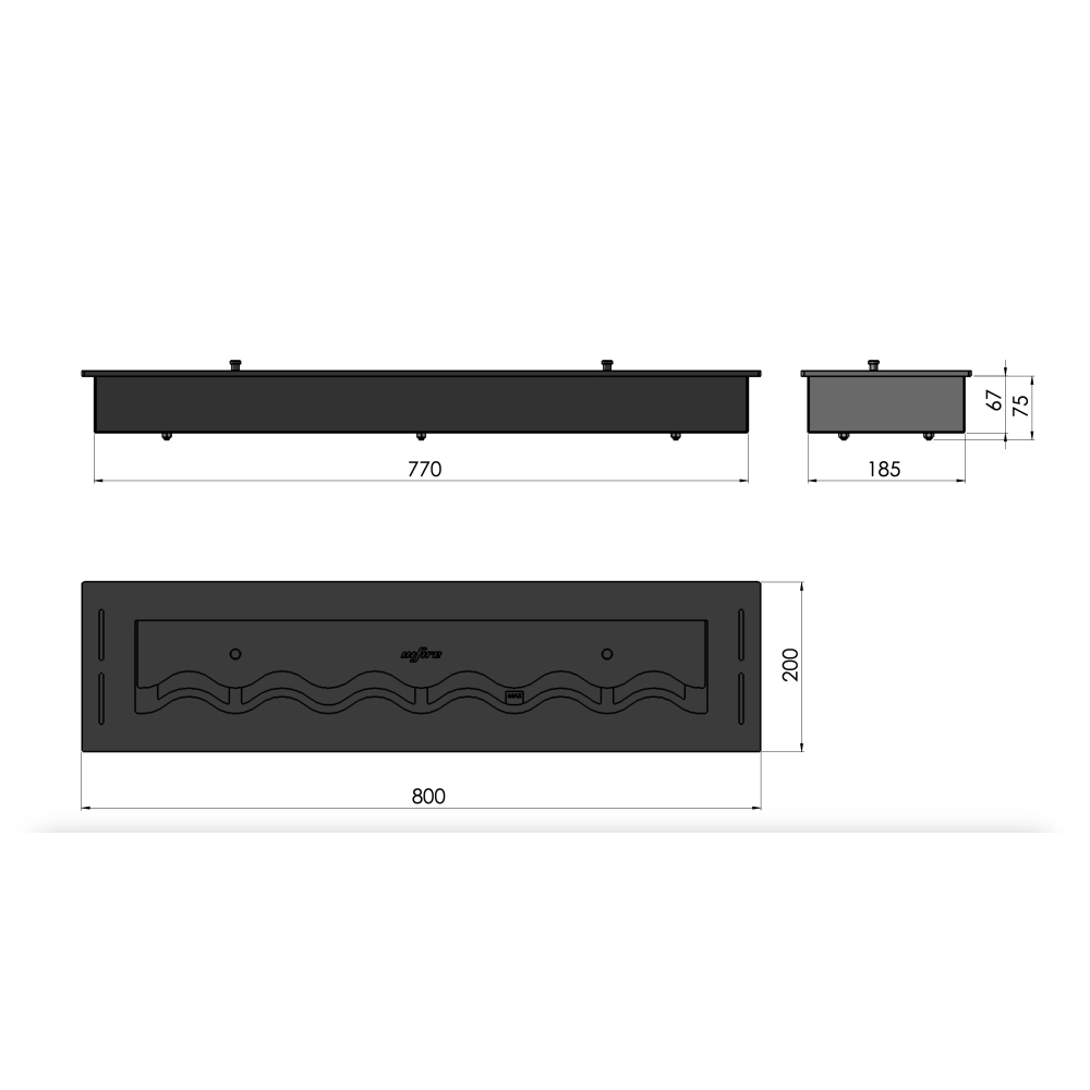Bruciatore Inserto a Bioetanolo 80cm in Inox nero da incasso da 3 lt