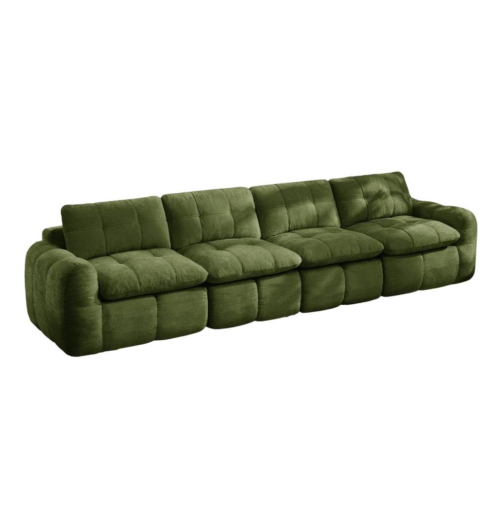Divano modulare senza telaio 4 posti in ciniglia verde 334x97x68 cm