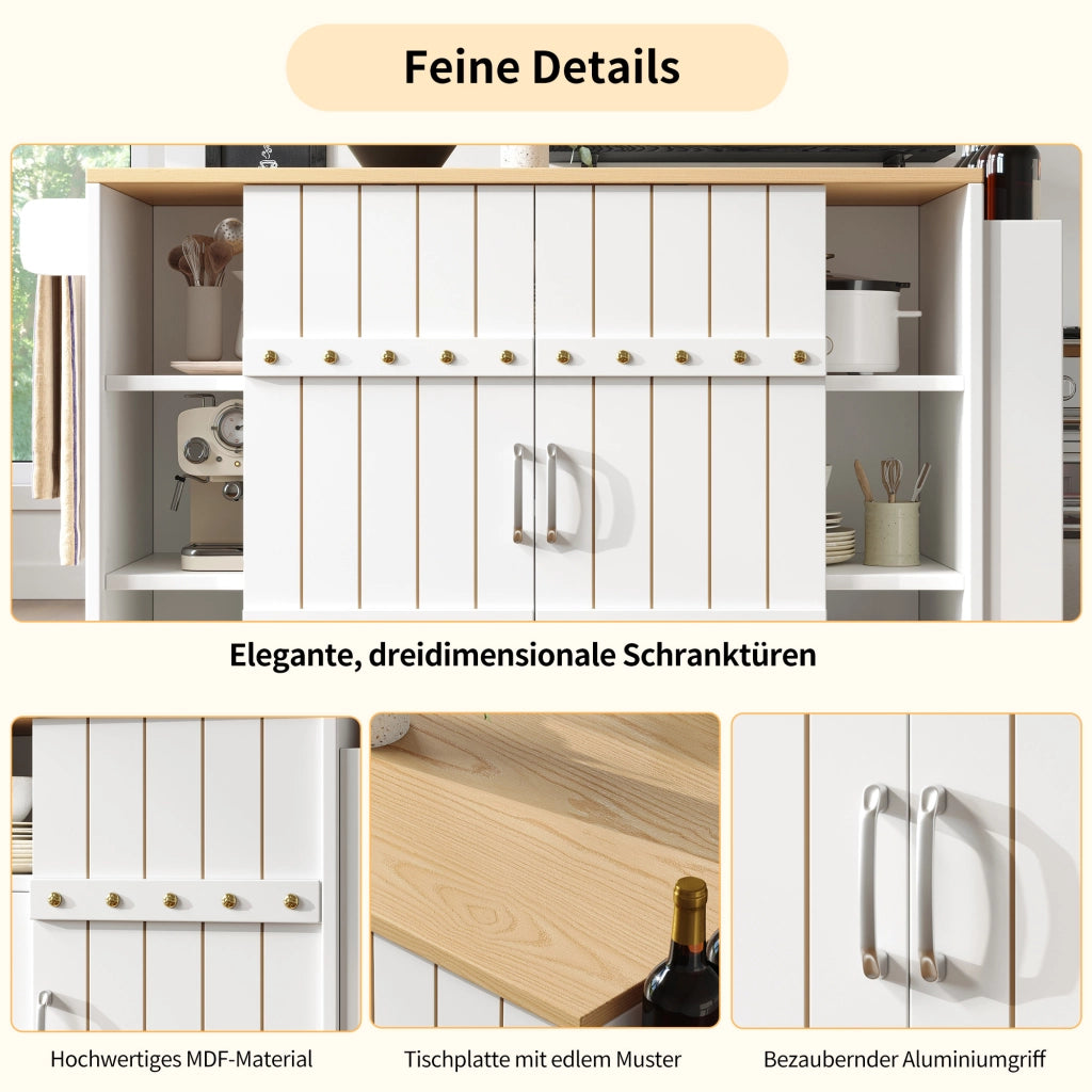 ISOLA PER CUCINA 110x42x90 cm Bianca con piano ribaltabile e ante scorrevoli