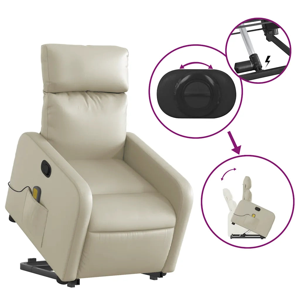 Poltrona | Sedia Relax Alzapersona Reclinabile Massaggio Crema Similpelle