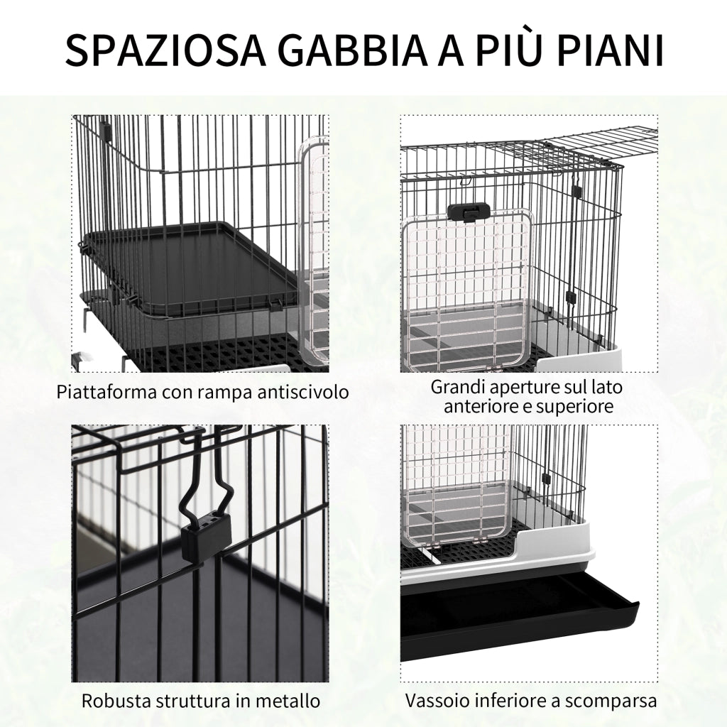 Gabbietta per Conigli in Metallo Nero con Vassoio ¨C Zephmum ¨C 81.2x52.7x70cm