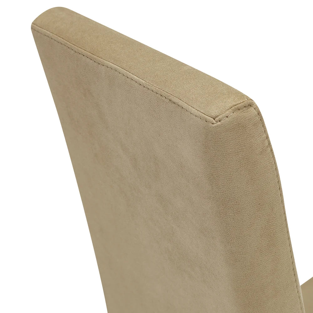 Sedia imbottita per sala da pranzo EDI NEW, MADE IN ITALY, design moderno, rivestimento in tessuto idrorepellente effetto camoscio, gambe in legno in tinta, colore Camel