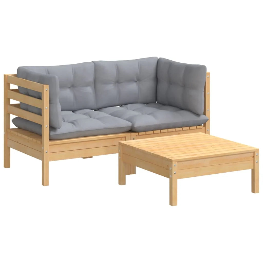 Set di mobili da giardino per esterni 3 pezzi con cuscini legno di pino grigio 02_0015963
