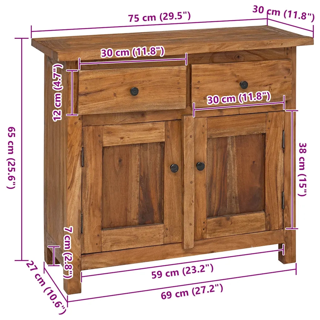 Credenza | Madia | Buffet da pranzo | Armadio da pranzo in Legno Massello di Mogano 75x30x65 cm