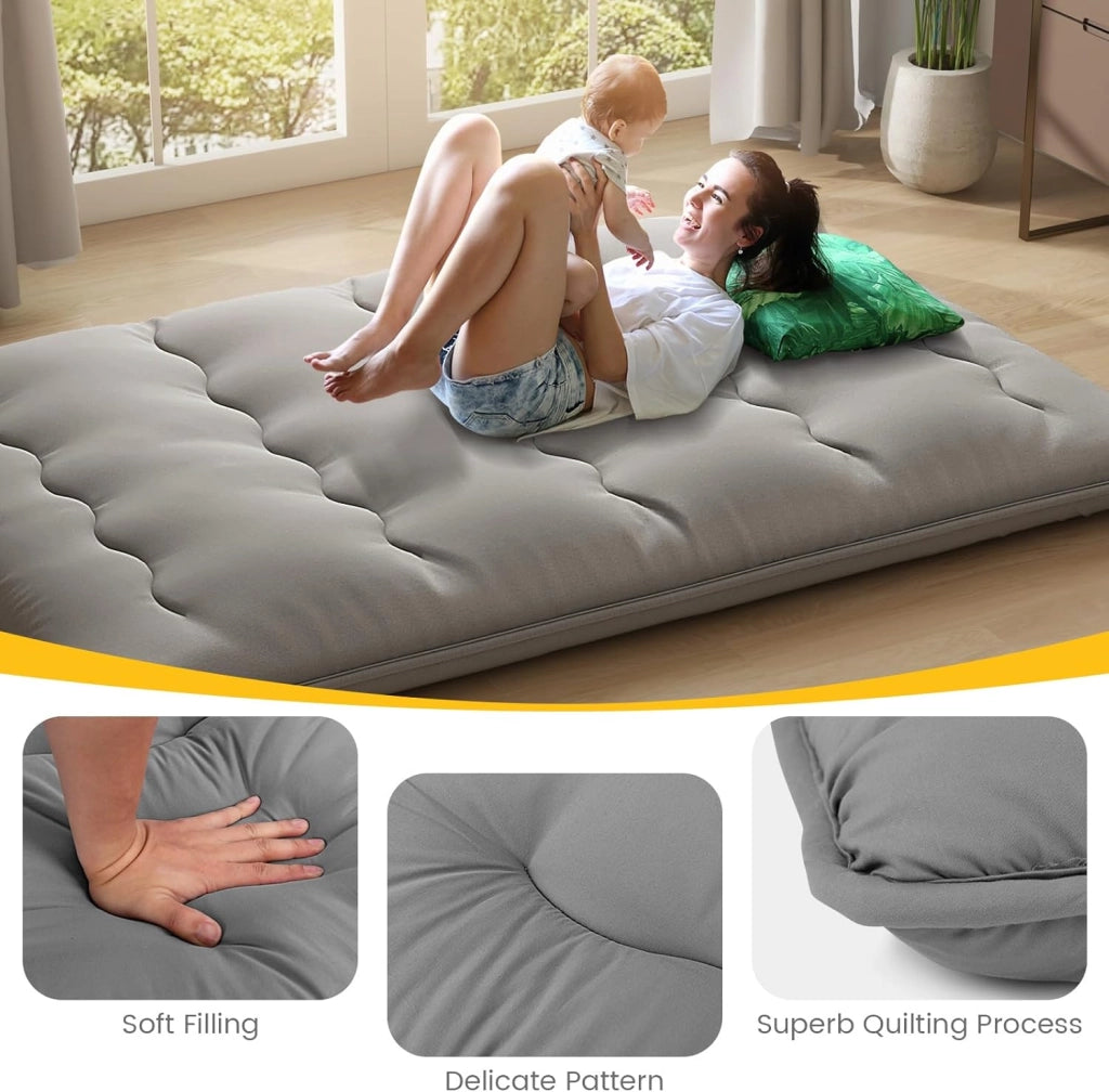 Materasso da pavimento 140 x 200 cm, Futon giapponese pieghevole, con borsa per il trasporto e fodera rimovibile, per camera degli ospiti, camera da letto