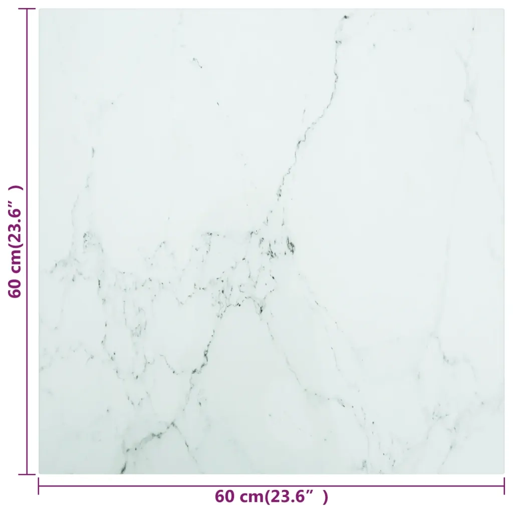 Piano Tavolo Bianco 60x60 cm 6mm Vetro Temperato Aspetto Marmo cod mxl 72554