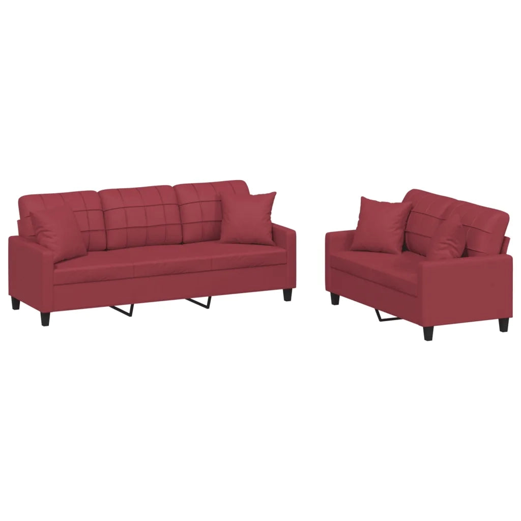 Set di Divani 2 pz con Cuscini Rosso Vino in Similpelle 3201391