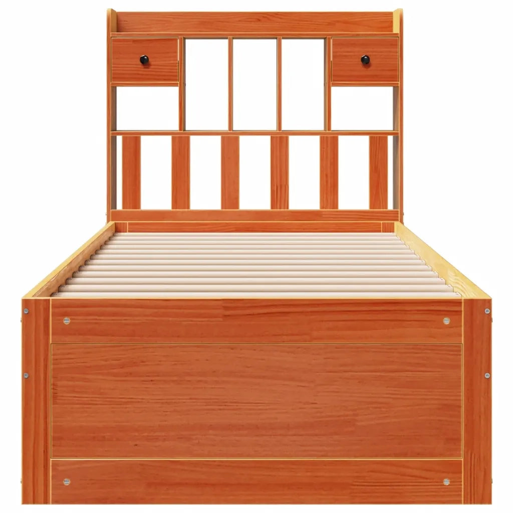 Letto Libreria senza Materasso Marrone Cera 100x200 cm in Pino