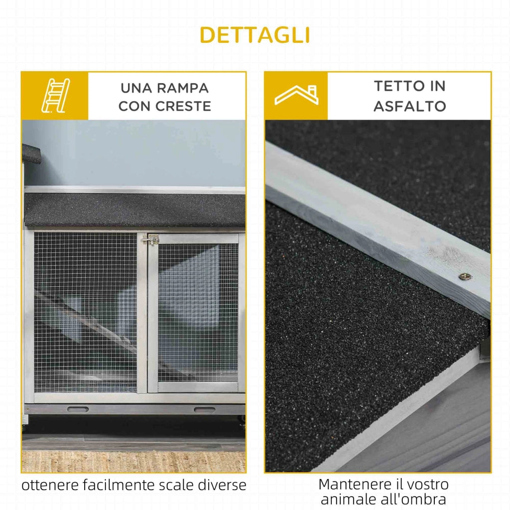 Conigliera 2 Piani con Ruote ¨C Xylo ¨C Legno e Metallo Grigio 157x53x99 cm