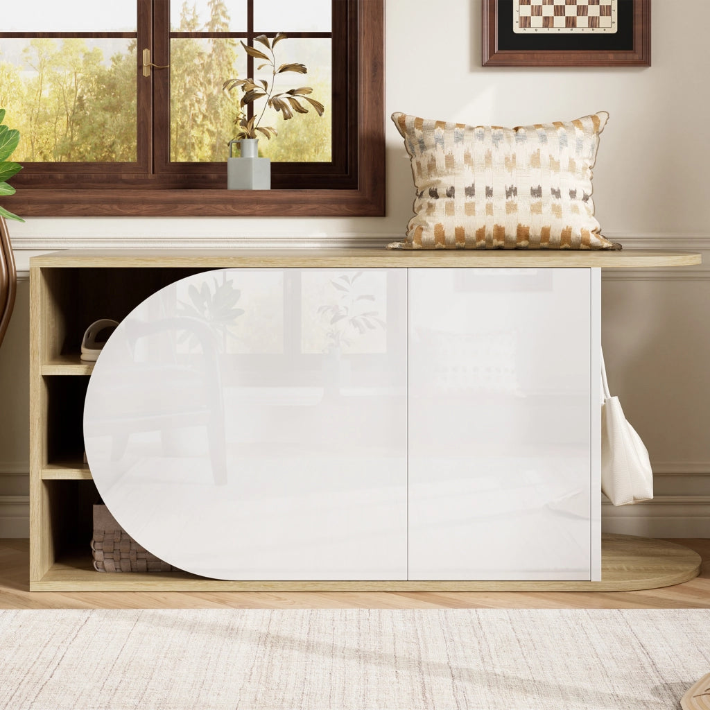 Scarpiera con 2 ante, apertura a pressione, per ingresso e corridoio, in truciolare, bianco naturale, 104 × 37 × 50 cm